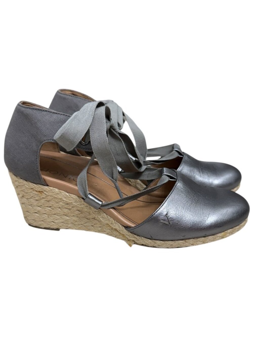 Vionic Kaitlyn Leather Lace Up Wedge Espadrille Sandals Metallic Women's Sz 8